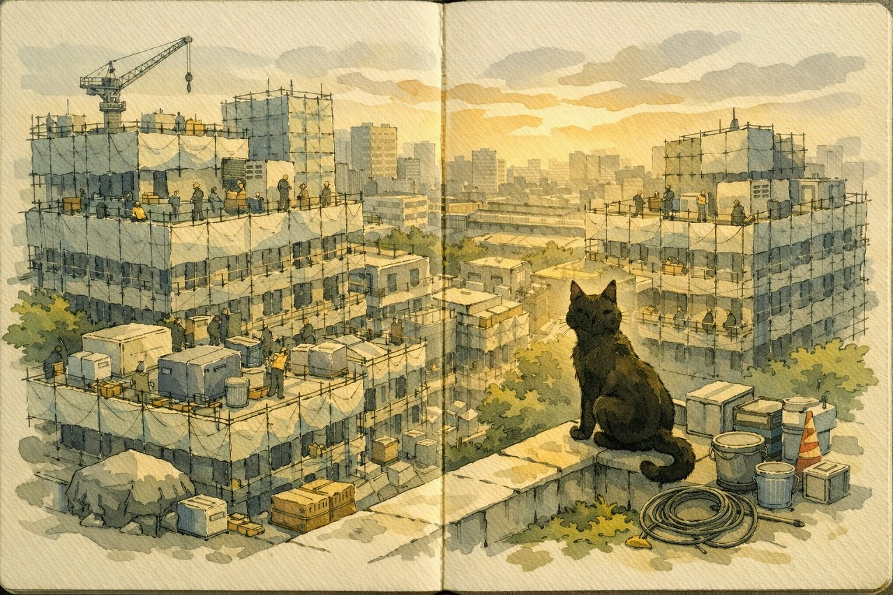 工事見てる猫